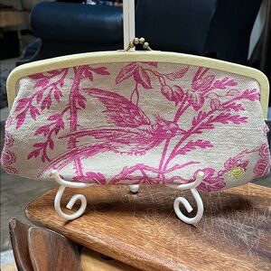 AMY BUTLER Pink and Cream Clutch with Bird Design & Floral Interior